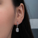 Sterling Silver Dangle Earrings - Elegant Baguette & Halo Design