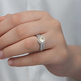 Statement Ring - Sterling Silver Yellow Solitaire Halo Design