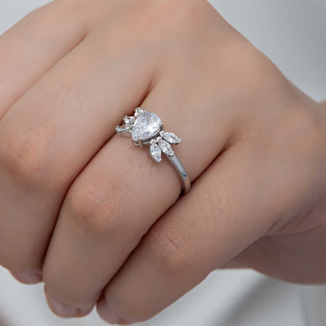 Silver-Tone Zirconia Pear & Marquise Cluster Ring