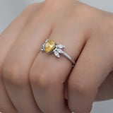 Women's Ring - Sterling Silver Pear Cut Yellow Zircon Cluster