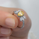 Women's Ring - Sterling Silver Pear Cut Yellow Zircon Cluster