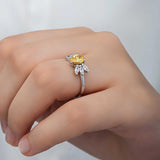 Women's Ring - Sterling Silver Pear Cut Yellow Zircon Cluster