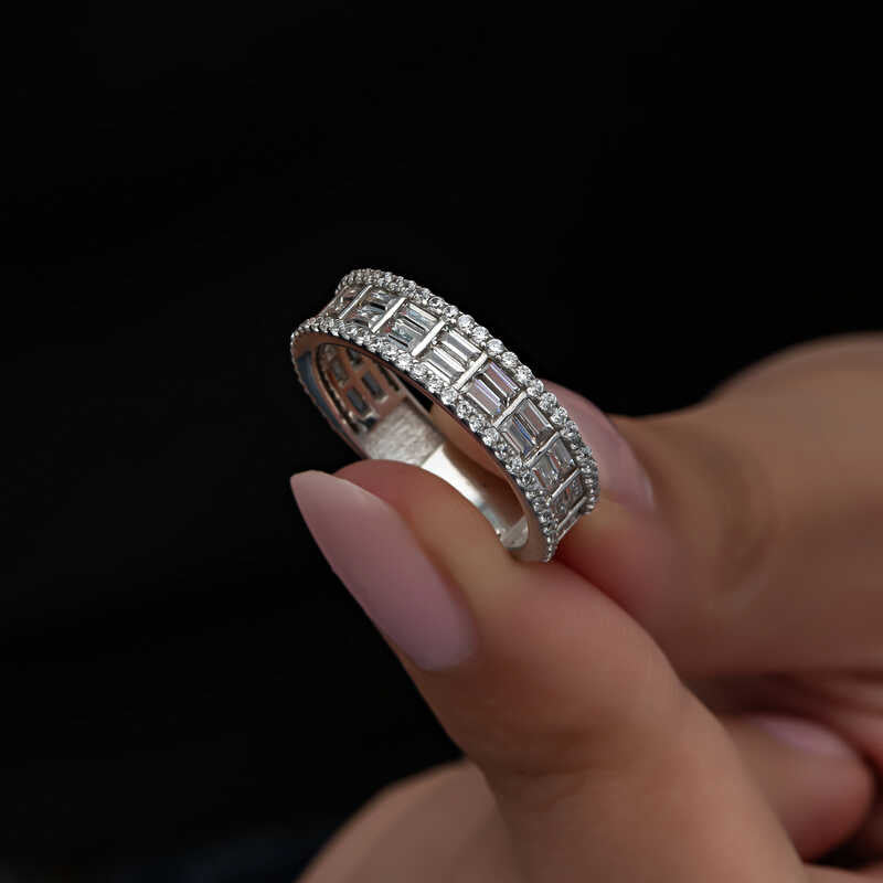 Sterling Silver Eternity Ring - Baguette & Round Cut Sparkle Band