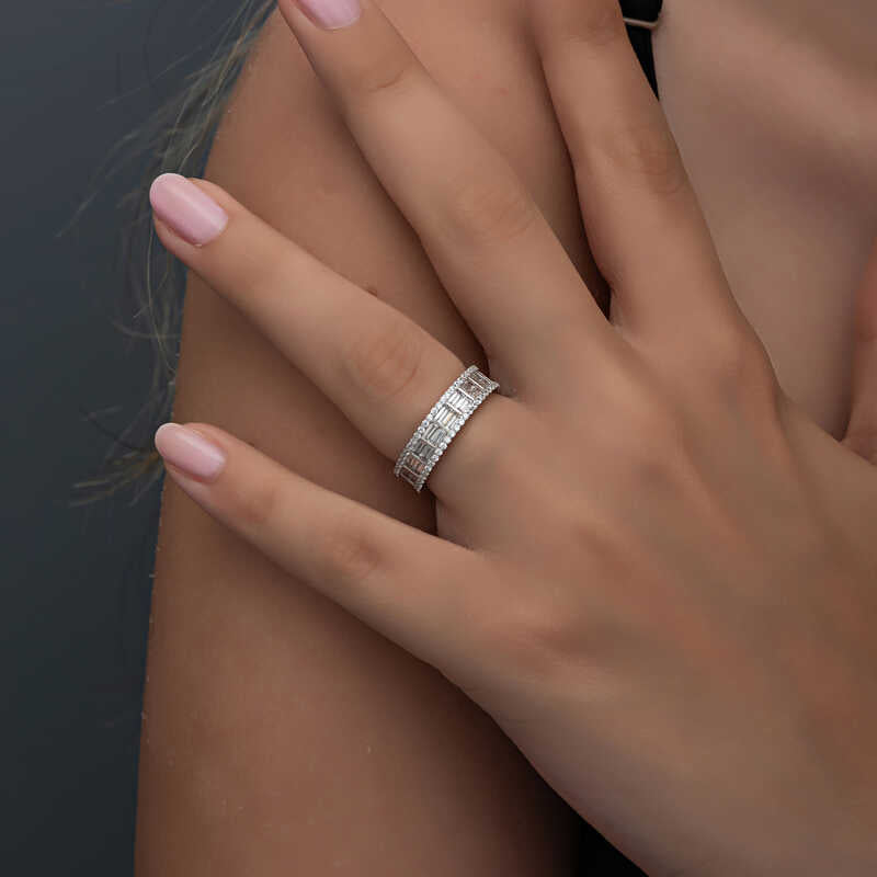 Sterling Silver Eternity Ring - Baguette & Round Cut Sparkle Band