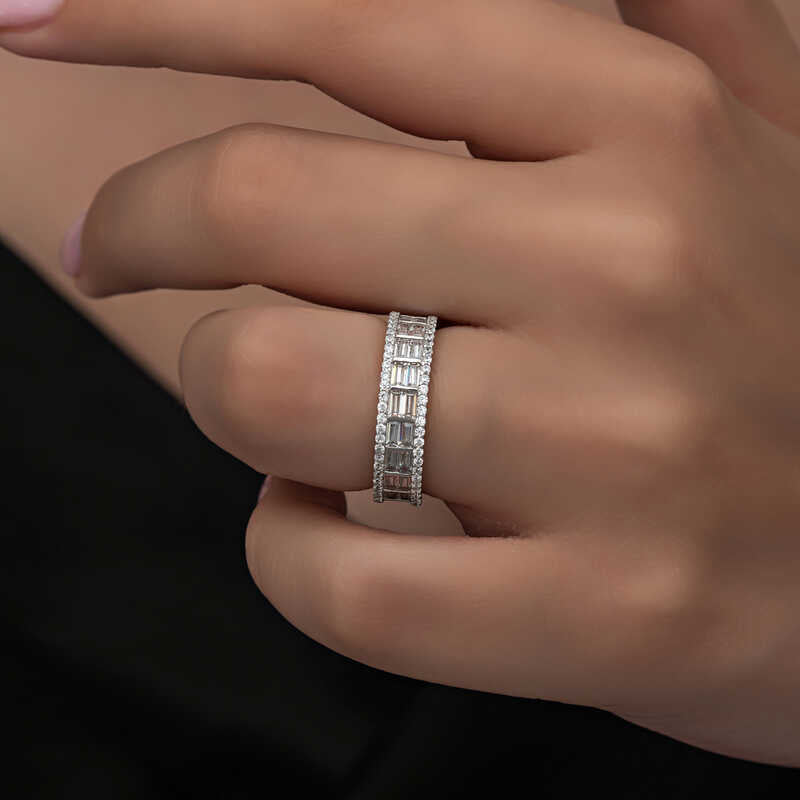 Sterling Silver Eternity Ring - Baguette & Round Cut Sparkle Band