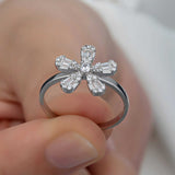 Flower Ring - Sterling Silver Zirconia Petal Sparkle Ring