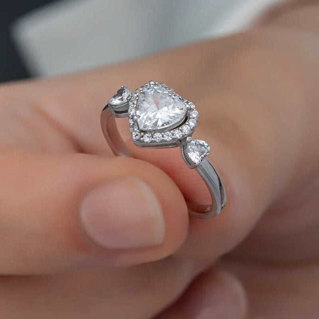 Sterling Silver Heart Halo Ring - Sparkling White Stone Design