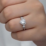 Sterling Silver Heart Halo Ring - Sparkling White Stone Design