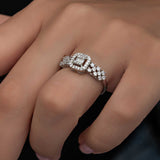 Statement Ring - Silver-Tone Baguette & Halo Clear Stone Design
