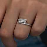 Ring - Silver-Tone Baguette & Pave Bypass Statement Design