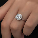 Ring - Sterling Silver Elegant Asscher Cut Halo Statement Ring