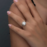 Ring - Sterling Silver Elegant Asscher Cut Halo Statement Ring