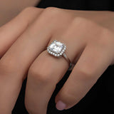 Ring - Sterling Silver Elegant Asscher Cut Halo Statement Ring