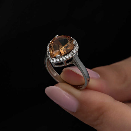 Sterling Silver Zultanite Pear-Cut Halo Ring - Statement Elegance