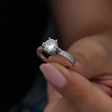 Solitaire Ring - Silver-Tone Cubic Zirconia with Pave Accent Band