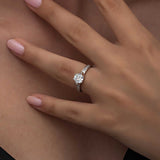 Solitaire Ring - Silver-Tone Cubic Zirconia with Pave Accent Band