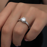 Solitaire Ring - Silver-Tone Cubic Zirconia with Pave Accent Band