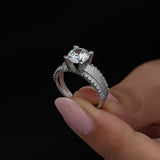 Sterling Silver Solitaire Ring - Dazzling Zirconia with Pave Band