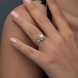 Sterling Silver Solitaire Ring - Halo Setting & Chain Band