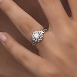 Sterling Silver Solitaire Ring - Halo Setting & Chain Band