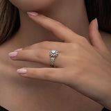 Sterling Silver Solitaire Ring - Halo Setting & Chain Band