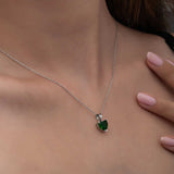 Heart Necklace - Sterling Silver Green Gemstone Solitaire