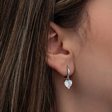 Hoop Dangle Earrings - Sterling Silver Heart Cut CZ Charm