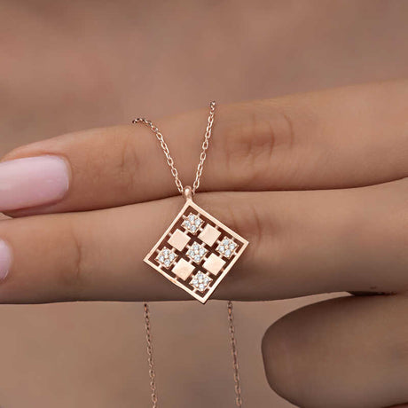 Necklace - Rose Gold Plated Zircon Geometric Cluster Pendant