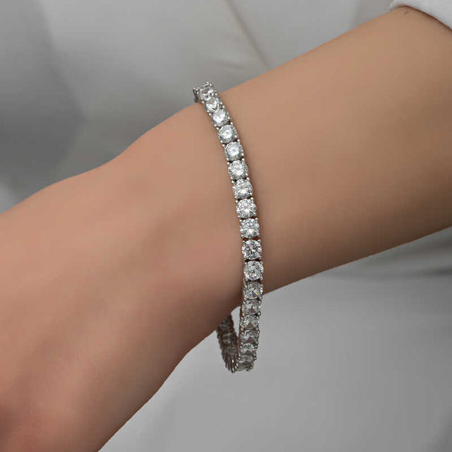 Sterling Silver Tennis Bracelet - White Stone Elegance