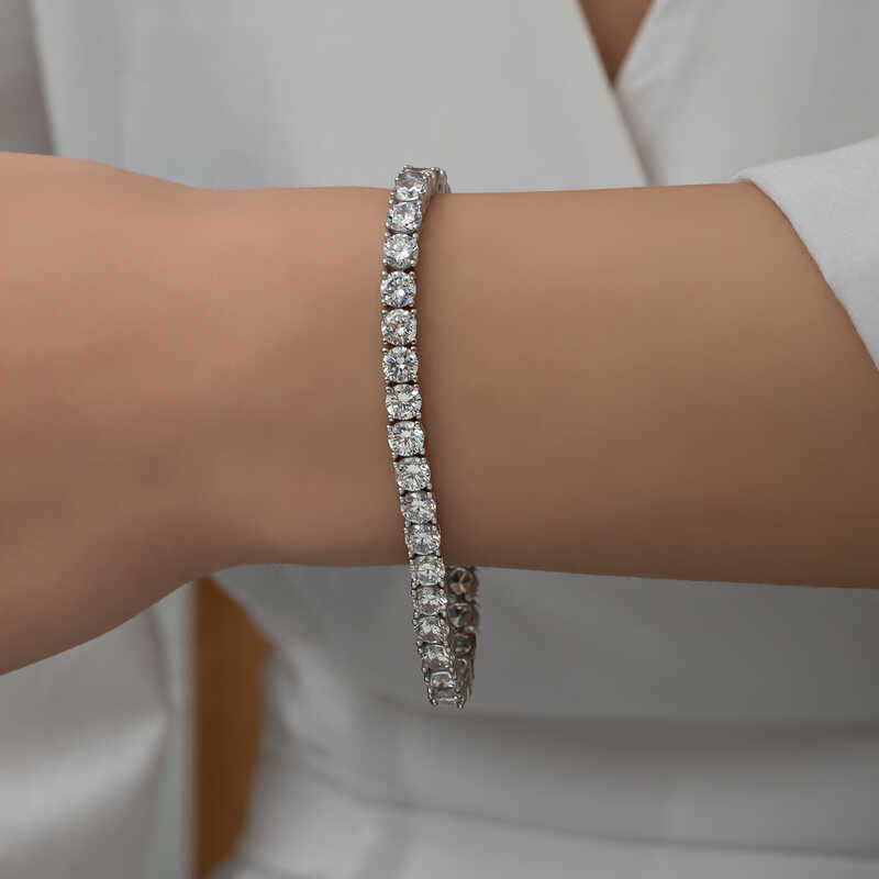 Sterling Silver Tennis Bracelet - White Stone Elegance