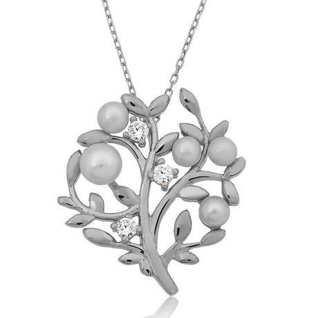 Necklace - Sterling Silver Tree of Life with Pearls & Zirconia