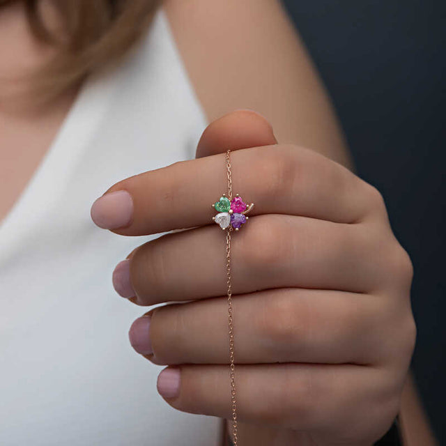 Rose Gold Plated Sterling Silver Multi-Stone Clover Bracelet