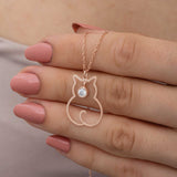 Necklace - Rose Gold Tone Sparkling Cubic Zirconia Cat Pendant