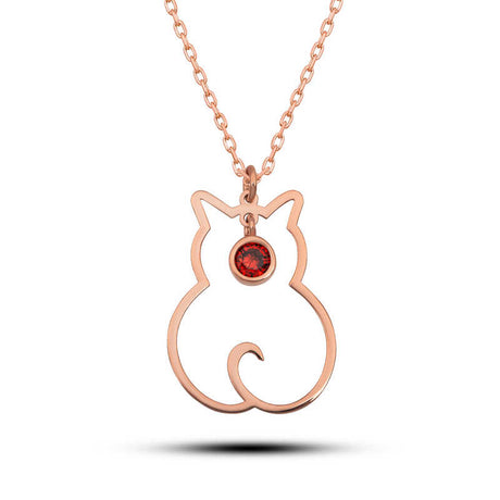 Rose Gold-Tone Cat Necklace - Dainty January Birthstone Design