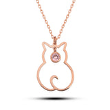 Rose Gold Tone Cat Outline Necklace - Pink Stone Minimalist Design