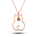 Rose Gold Tone Cat Necklace - November Birthstone Dainty Pendant