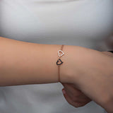 Rose Gold Plated Sterling Silver Interlocking Hearts Bracelet with Zirconia