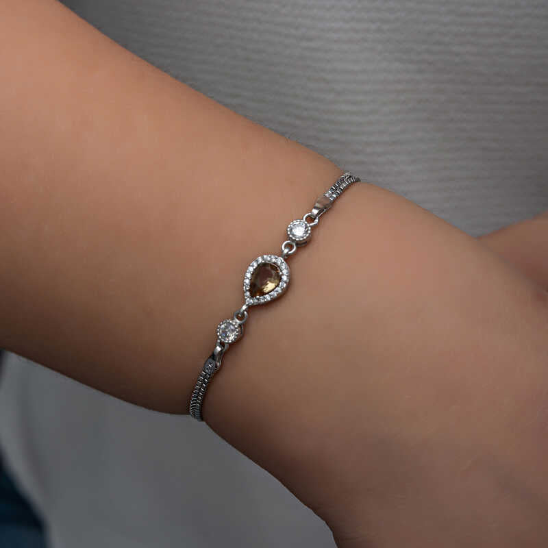 Sterling Silver Zultanite & CZ Teardrop Adjustable Bracelet