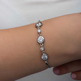 Sterling Silver Bracelet - Dainty Adjustable Bezel-Set Cubic Zirconia