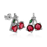 Sterling Silver Cherry Stud Earrings - Vibrant Red Gemstone Design