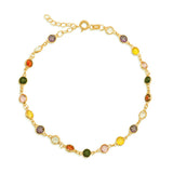 Gold-Tone Bracelet - Dainty Multi-Colored Gemstone Bezel Set