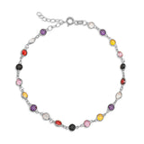 Silver-Tone Multi-Color Gemstone Dainty Bezel-Set Bracelet