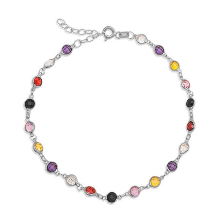 Anklet - Sterling Silver Multi-Color Gemstone Dainty