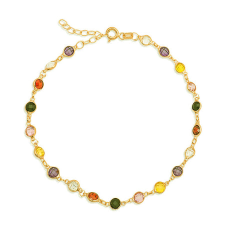 Anklet - Gold-Plated Sterling Silver Dainty Multi-Color Gemstone