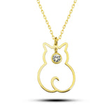 Gold-Tone Cat Silhouette Necklace - Cubic Zirconia Charm