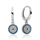 Sterling Silver Evil Eye Dangle Hoop Earrings - Pave Zirconia