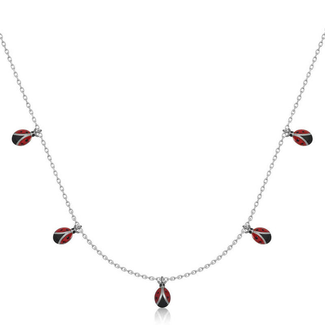 Sterling Silver Ladybug Charm Necklace - Dainty Enamel Design