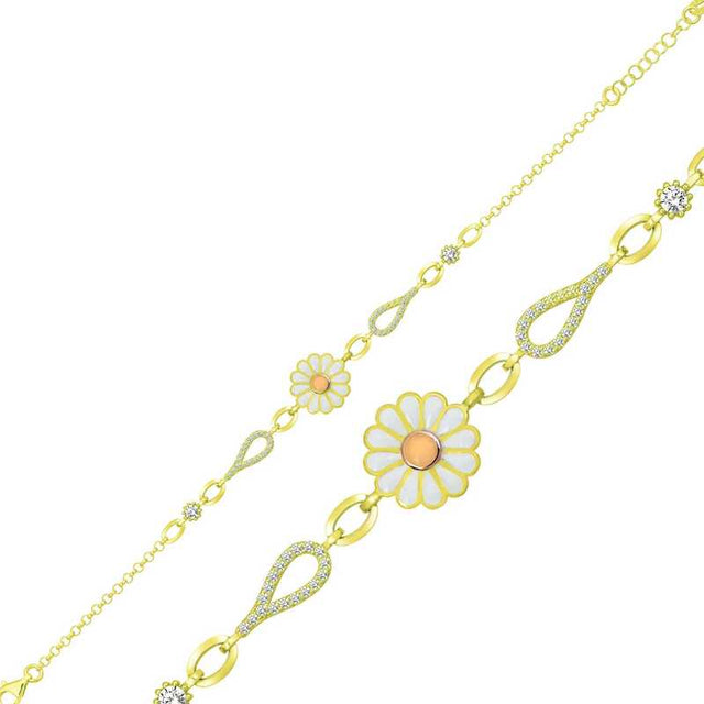 Gold-Plated Sterling Silver Daisy Bracelet - Floral Charm Design
