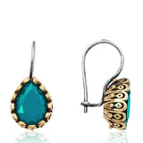 Turquoise Drop Earrings - Authentic Two-Tone Silver & Gold Style