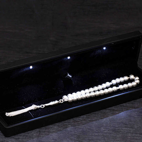 Tesbih - Sterling Silver Patterned Prayer Beads with Illuminated Box